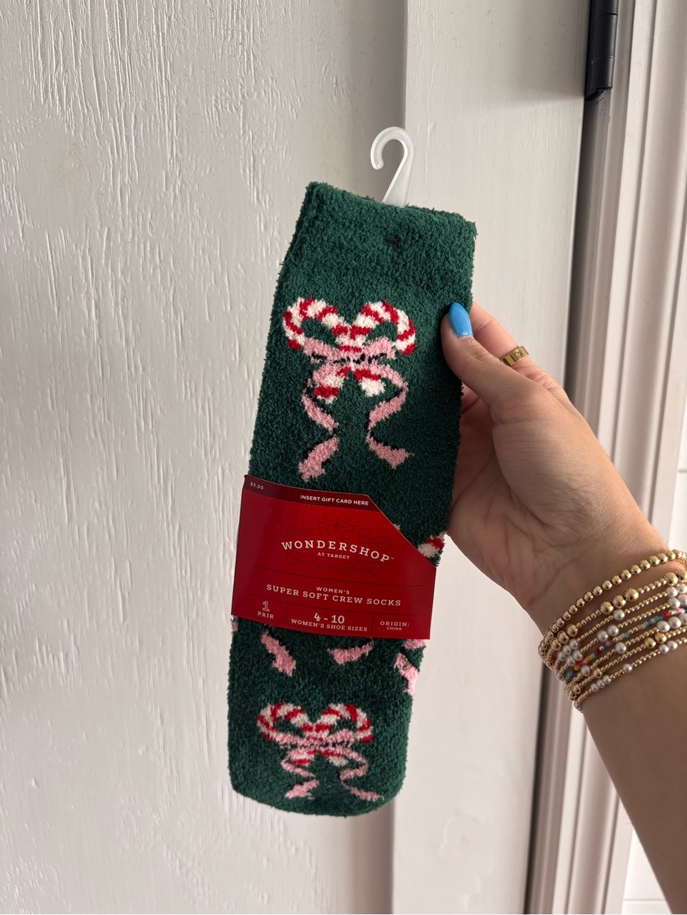 Wondershop Women’s Green Socks with Pink & Red Candy Canes - Brand New!
